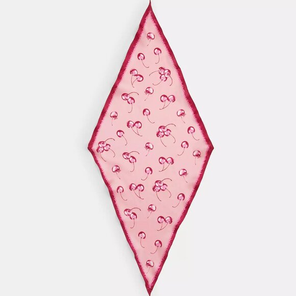 🍒 Coach Airbrushed Cherry Print Silk Diamond Scarf - Picture 1 of 5